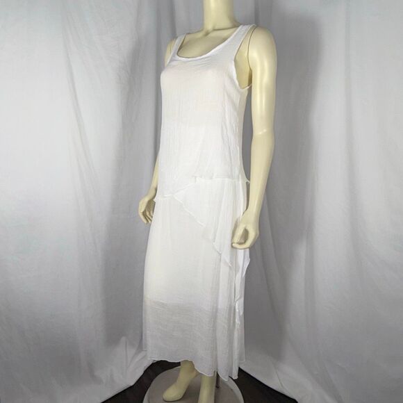 Exist White Crinkle Gauze Maxi Dress | Romantic Boho Layered Asymmetrical Beach - Picture 1 of 16